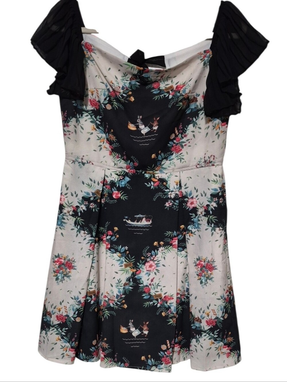 Antix Brazil Floral Rabbit Print Fit & Flare Dress Black Cream Size L